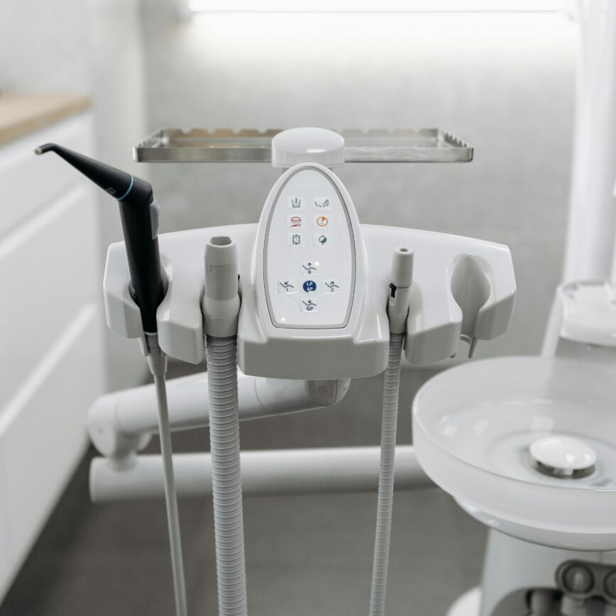 High-quality dental equipment in a bright, modern dental clinic space.