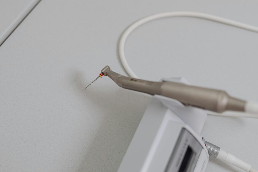 Detailed view of a dental instrument used in dentistry, showcasing precise technology.