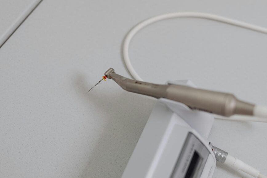 Detailed view of a dental instrument used in dentistry, showcasing precise technology.