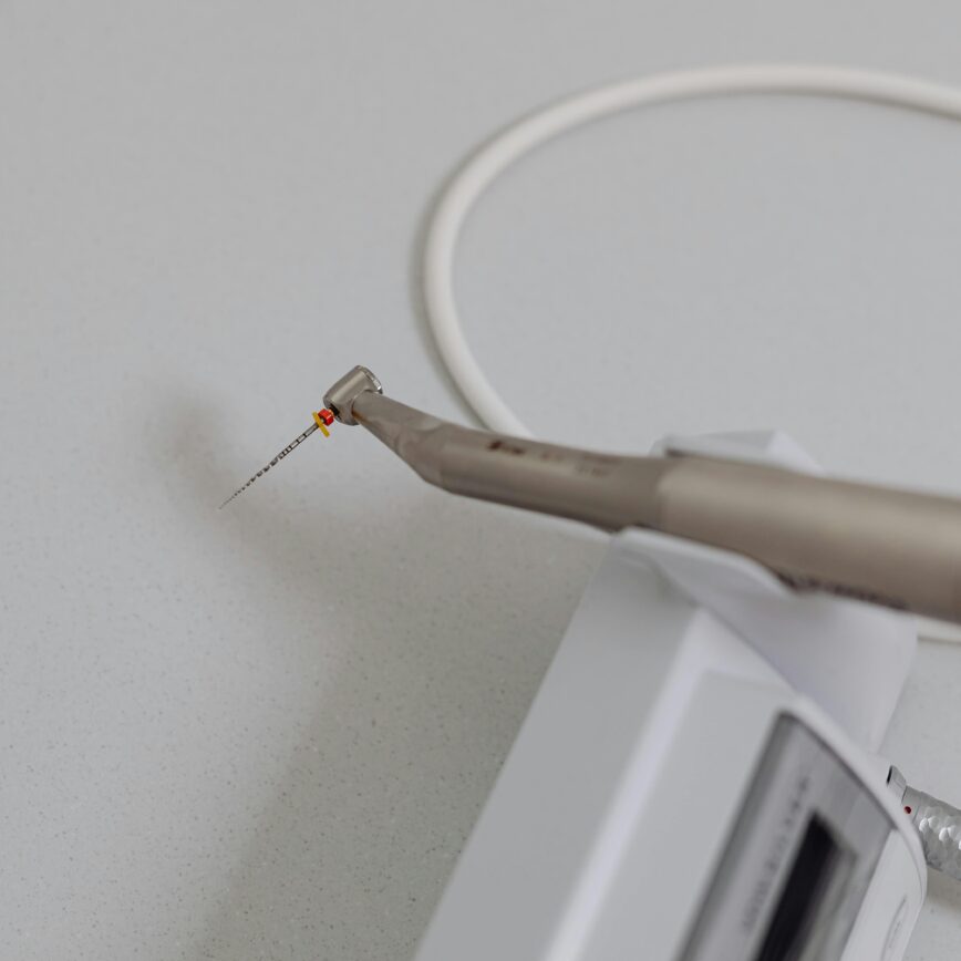 Detailed view of a dental instrument used in dentistry, showcasing precise technology.